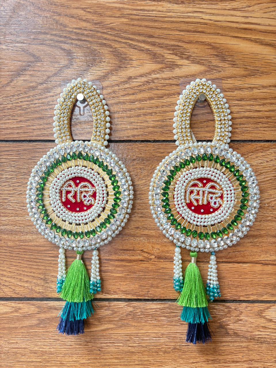 Riddhi Siddhi Hanging Latkan | Circular Green (Set of 2)