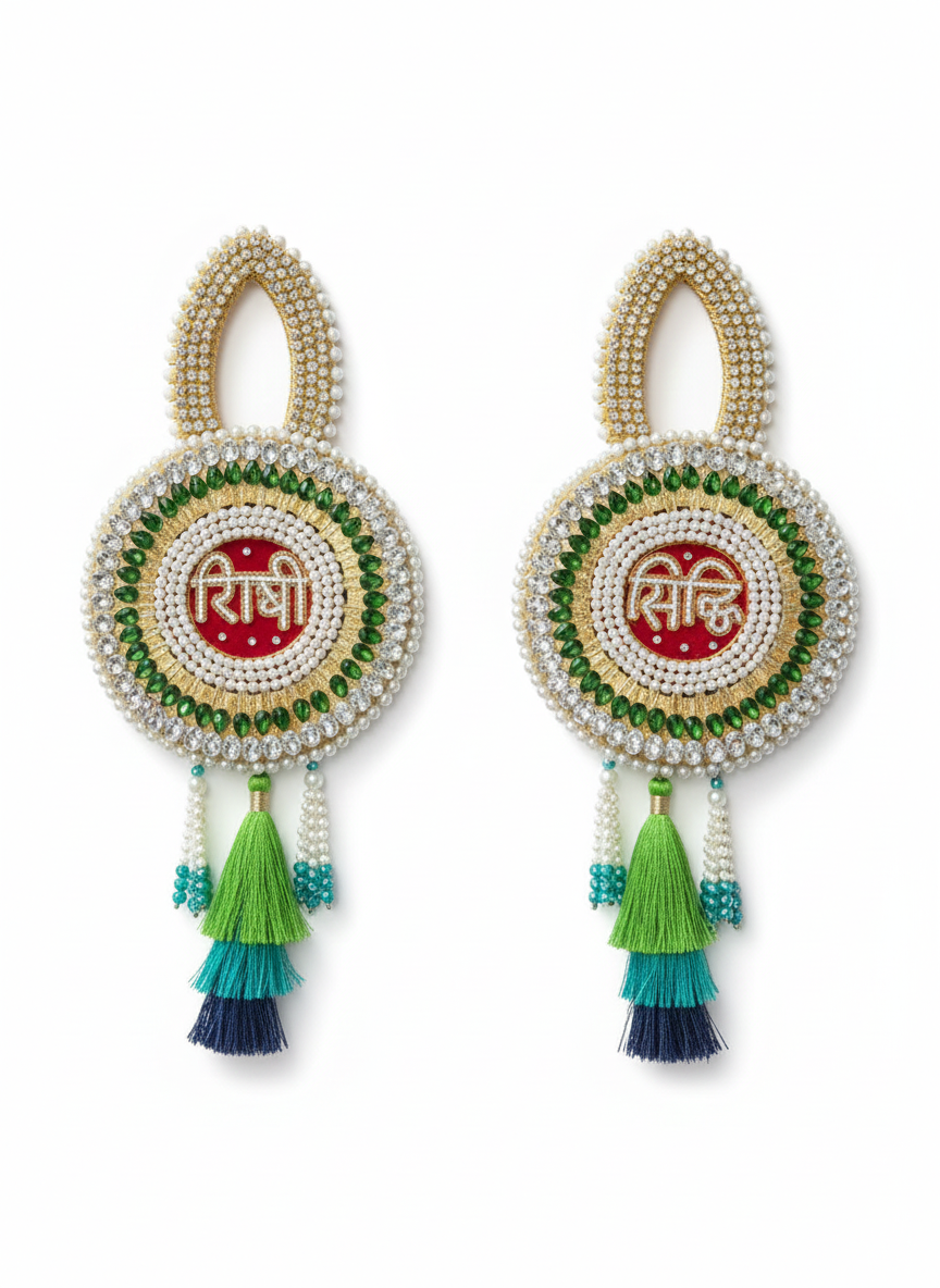 Riddhi Siddhi Hanging Latkan | Circular Green (Set of 2)