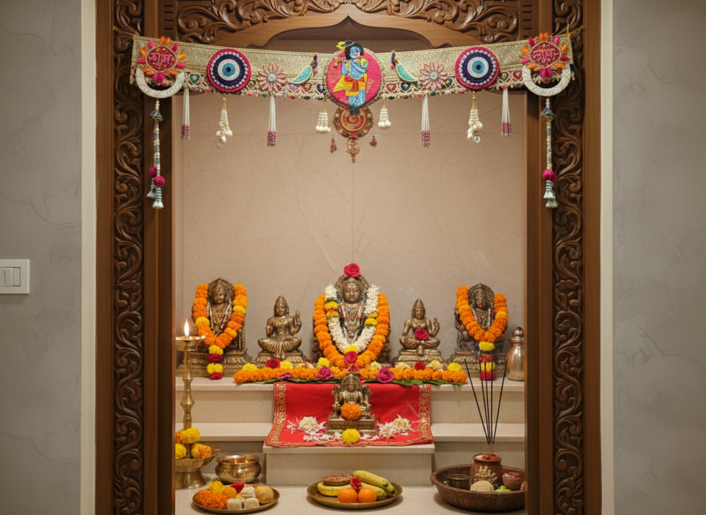Shubh Labh Bandhanwar With Krishna Ji/Peacock/Evil Eye (42 Inch)
