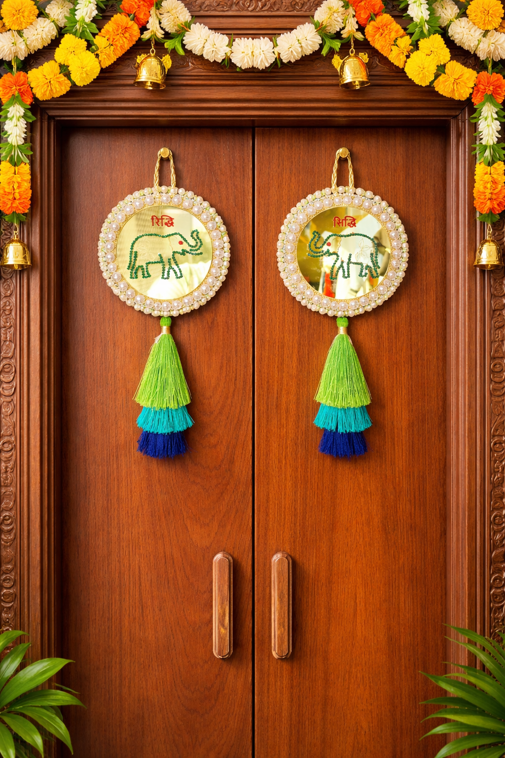 Elephant (Hathi) Ridhi Sidhi Door Hanging 4.5” x 7.5” (Set of 2)