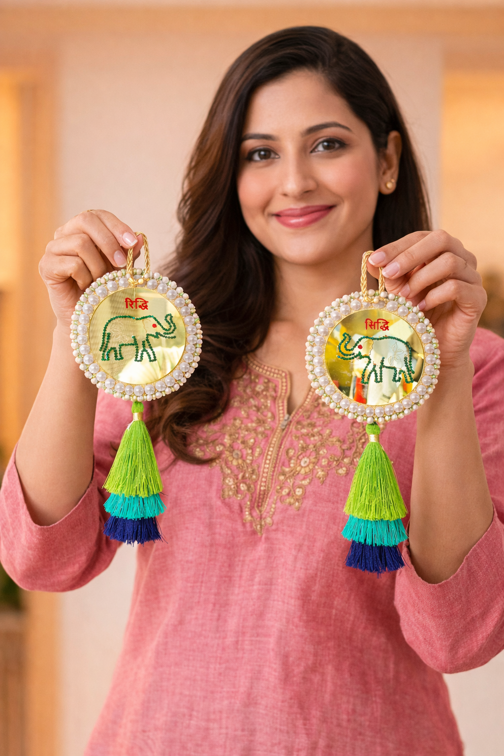 Elephant (Hathi) Ridhi Sidhi Door Hanging 4.5” x 7.5” (Set of 2)