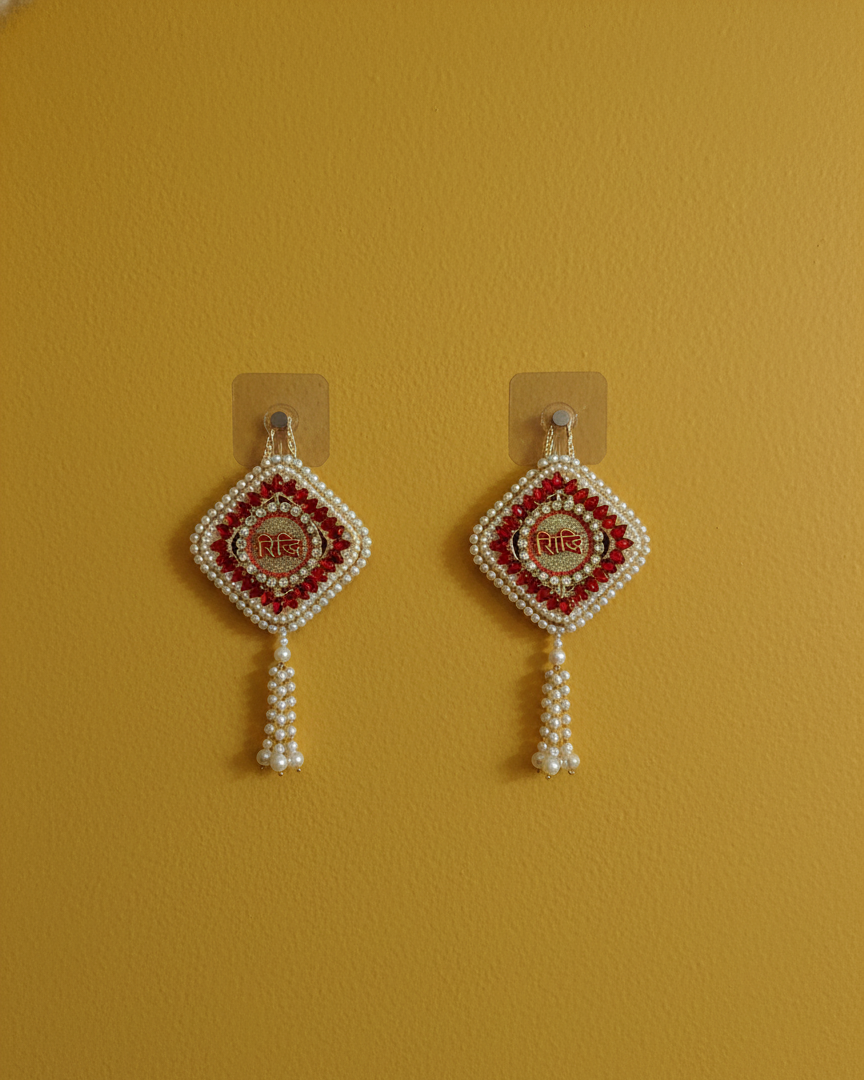 Riddhi Siddhi Hanging Latkan | Ethnic Red Pearl (Set of 2)
