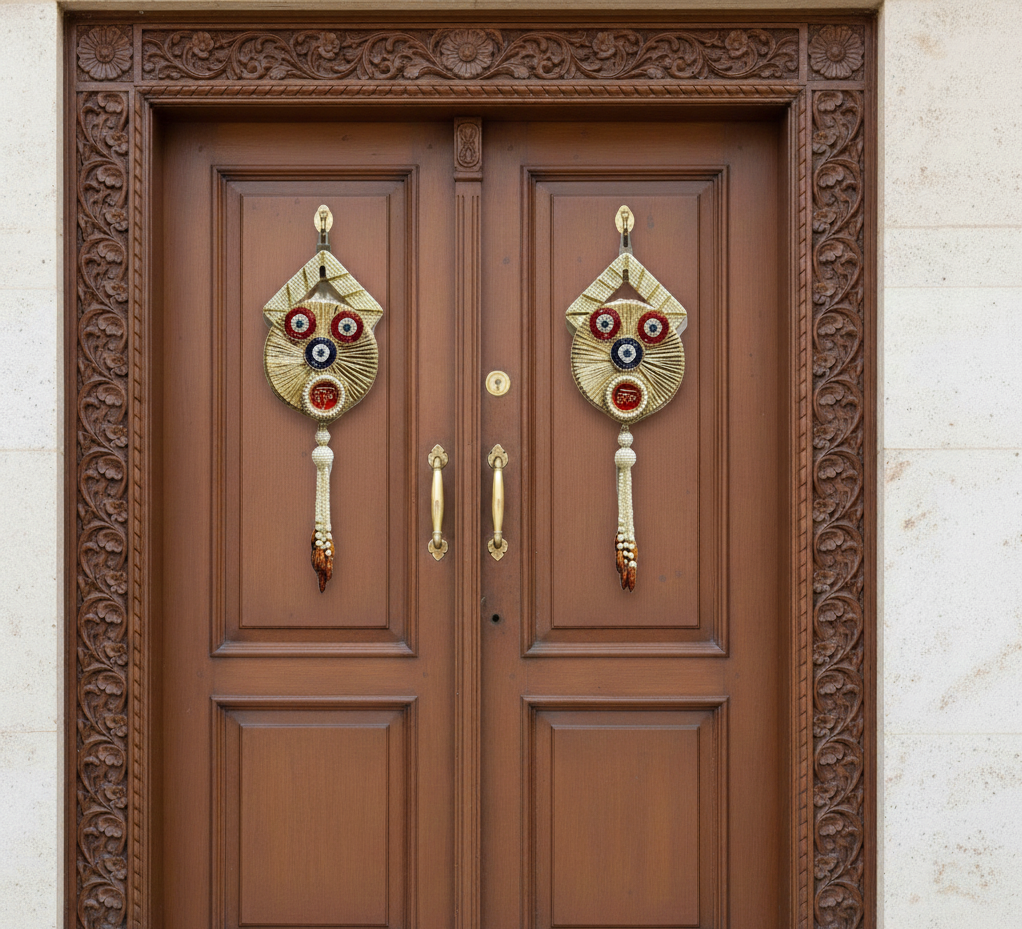 Handmade Shubh Labh Wall Hanging With Evil Eye  (Set of 2)