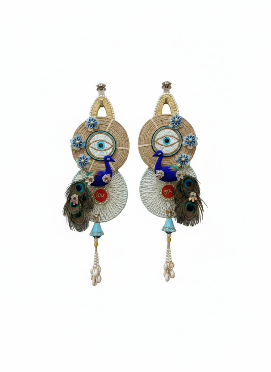 Peacock Shubh Labh With Evil Eye Door Hanging (Set of 2)