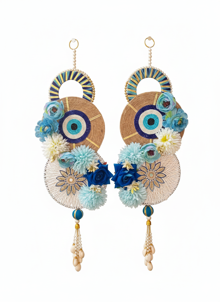 Evil Eye Flower Print Hanging Door Latkan  (Set of 2)