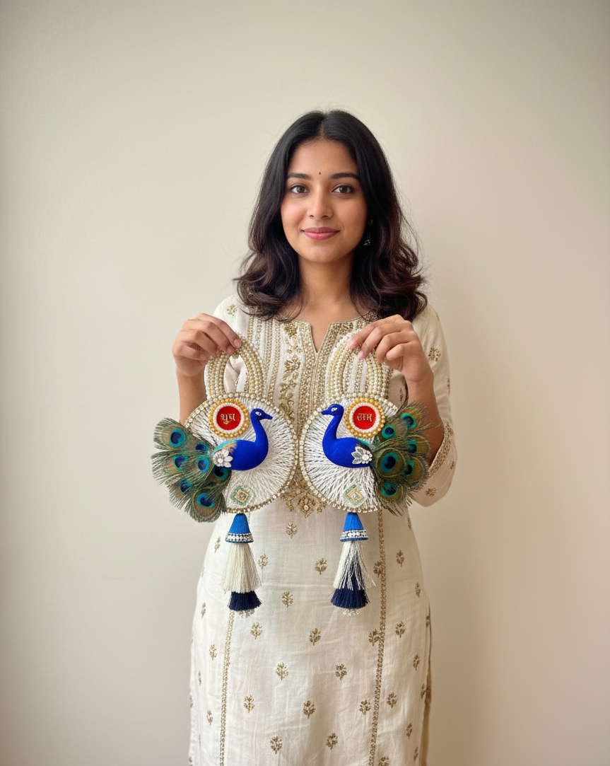 Shubh Labh Door Hanging Latkan Peacock Idol (Set of 2)