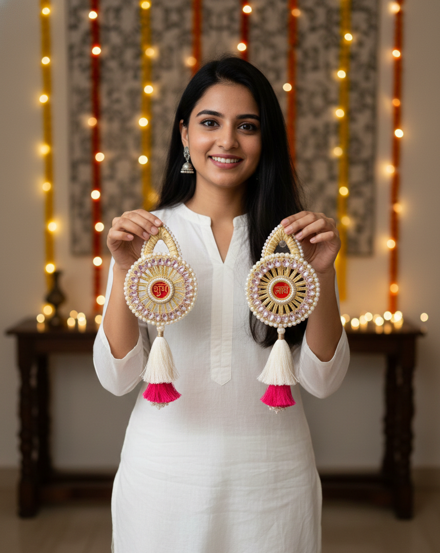 Shubh Labh Hanging Latkan | Circular (Set of 2)