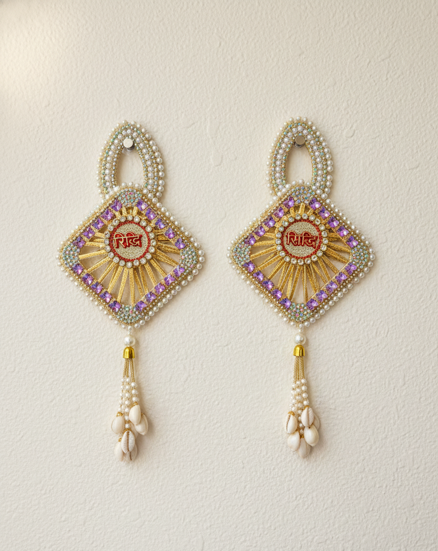 Riddhi Siddhi Handcrafted Crystal Beaded Wall Hanging (Set of 2)