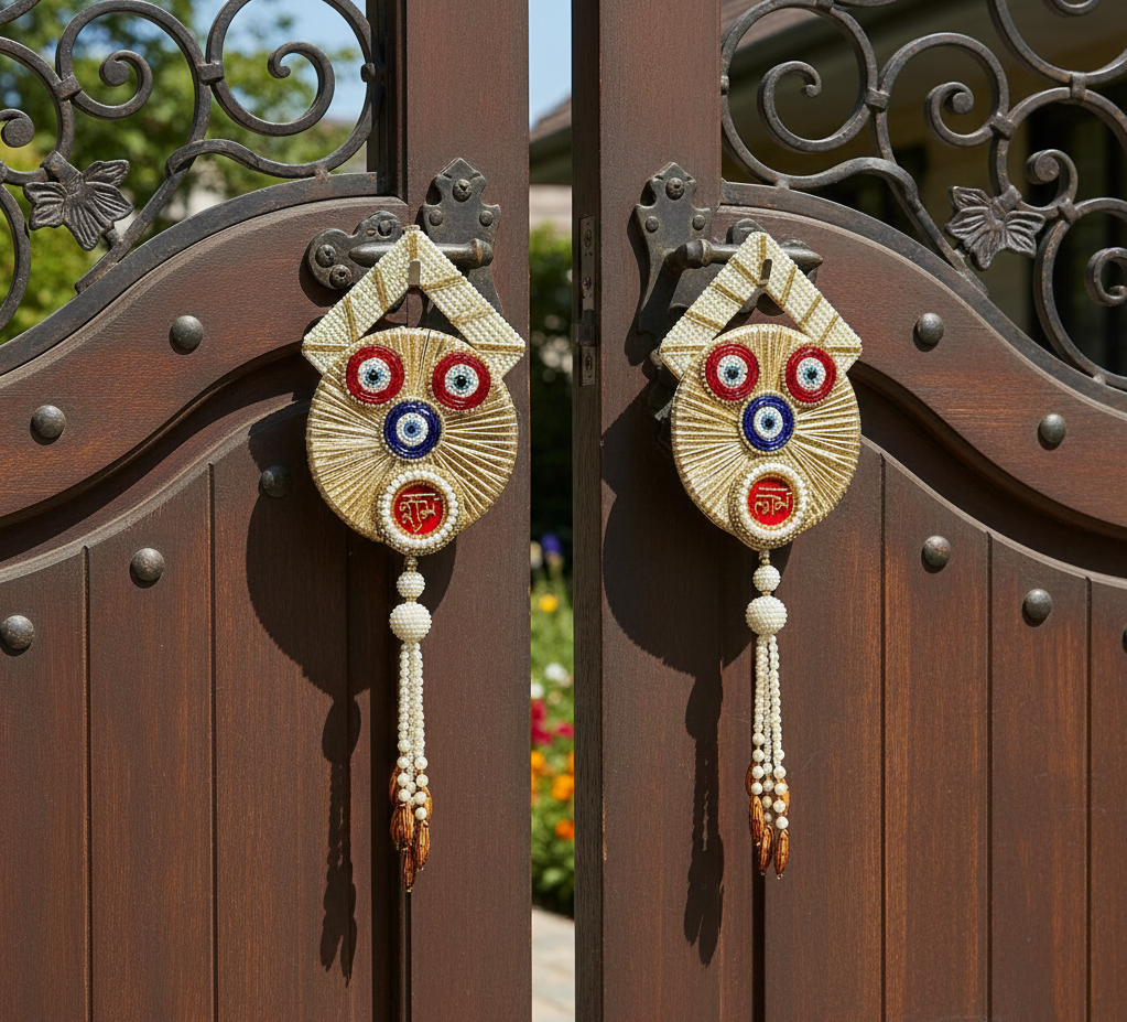 Handmade Shubh Labh Wall Hanging With Evil Eye  (Set of 2)