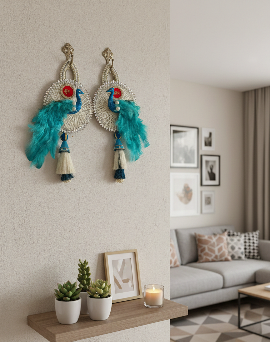 Peacock Shubh Labh Door Hanging (Set of 2)