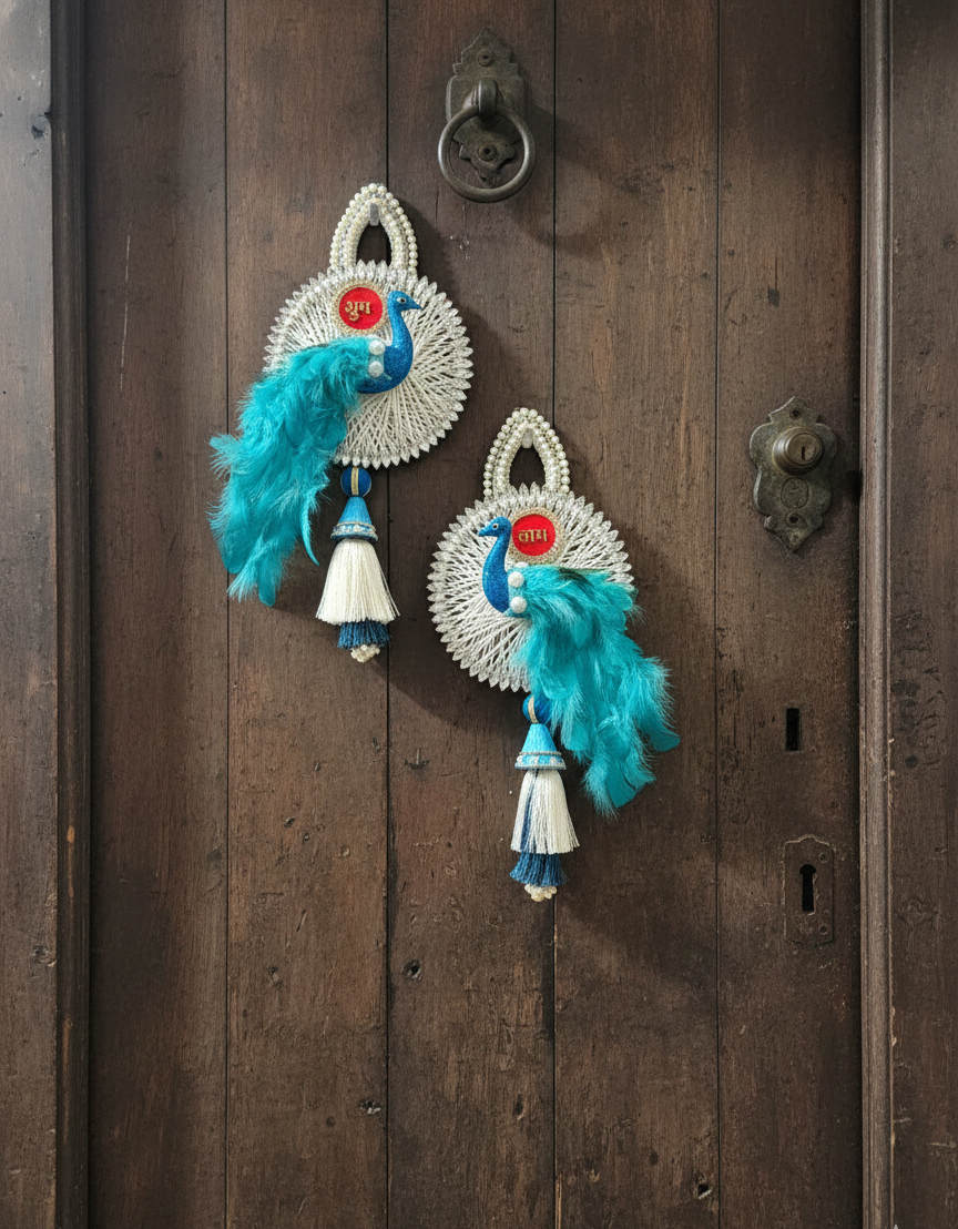 Peacock Shubh Labh Door Hanging (Set of 2)