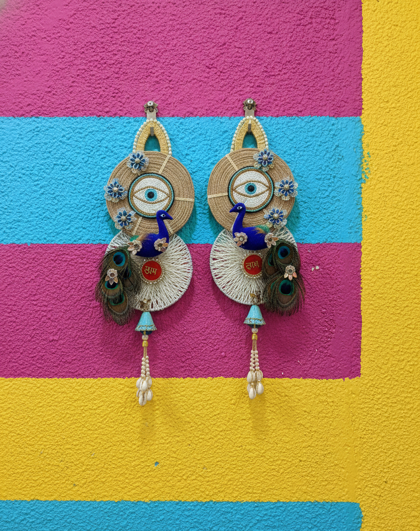 Peacock Shubh Labh With Evil Eye Door Hanging (Set of 2)