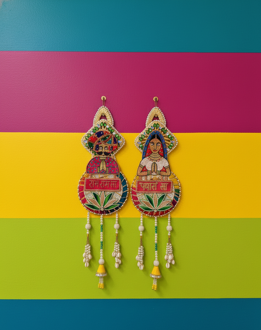 Handmade Traditional Rajasthani Wall Hanging Ram Ram Sa & Padharo Sa (Set of 2)