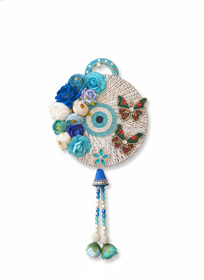 Evil Eye Door Hanging Flowers Butterflies Design