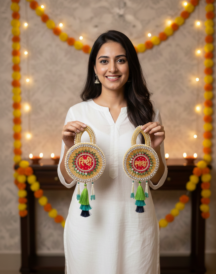 Riddhi Siddhi Hanging Latkan | Circular Green (Set of 2)