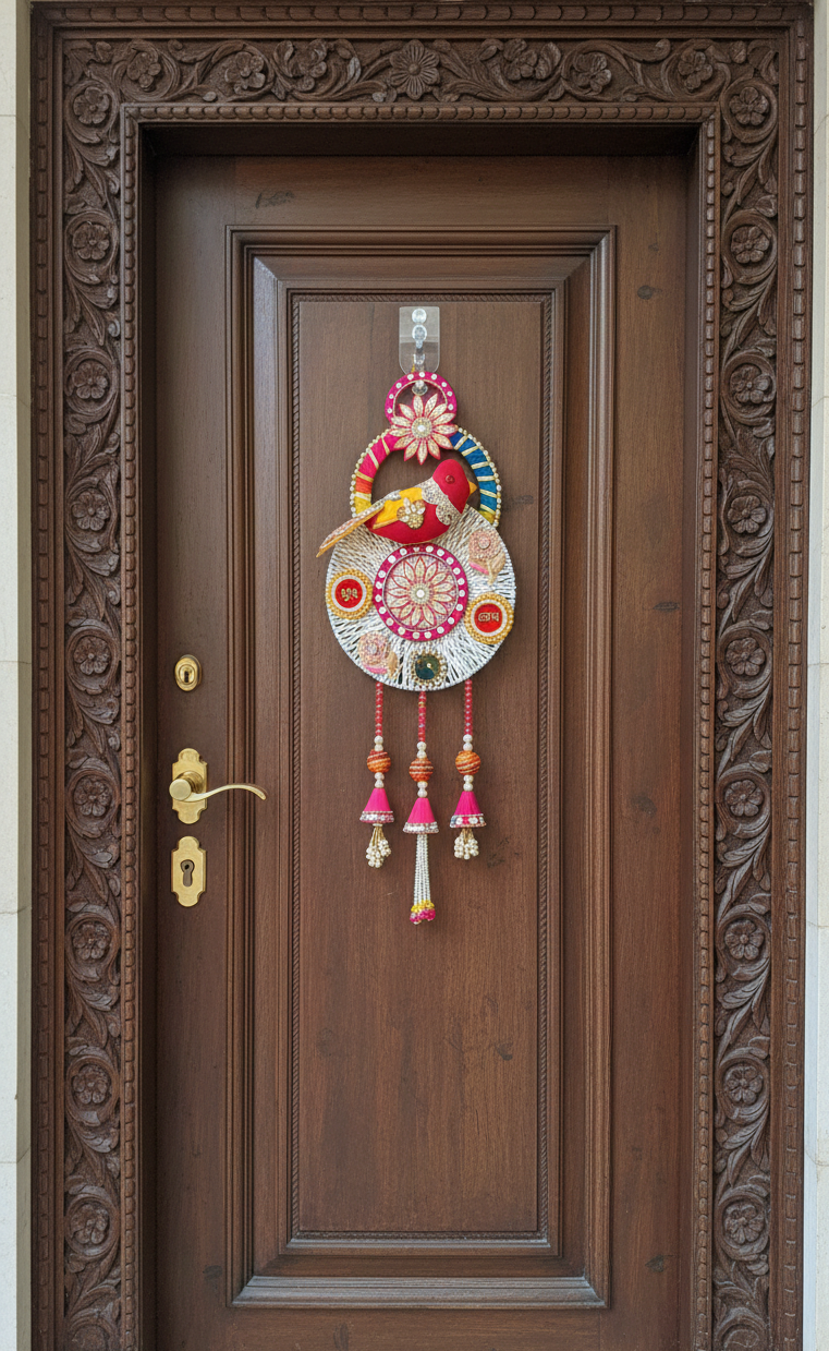 Shubh Labh Parrot Design Door Hanging Latkan | Circular Bird