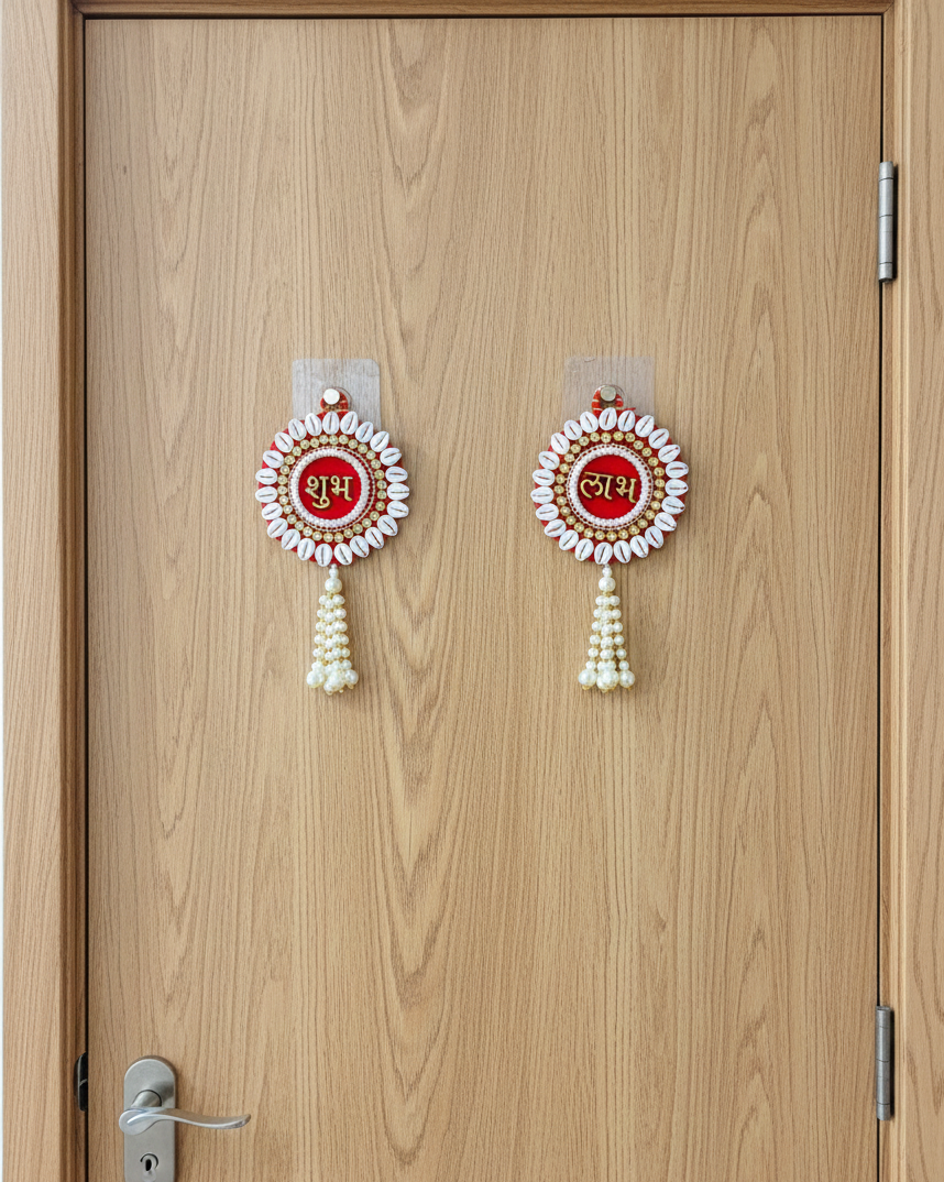 Shubh Labh Hanging Latkan With Cowrie (Set of 2)