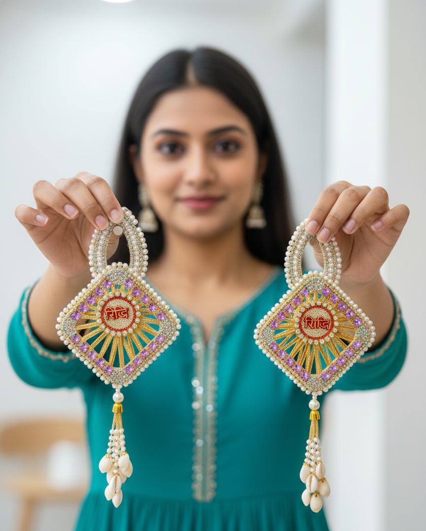 Riddhi Siddhi Handcrafted Crystal Beaded Wall Hanging (Set of 2)