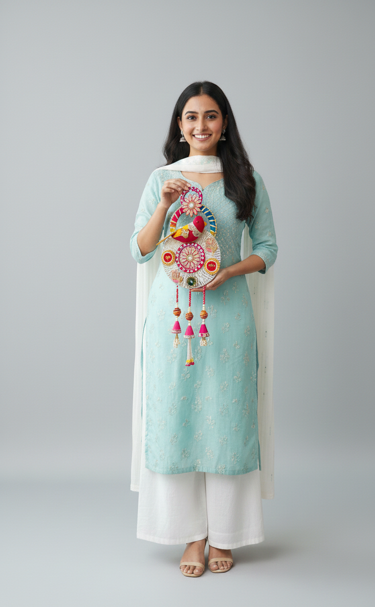 Shubh Labh Parrot Design Door Hanging Latkan | Circular Bird