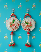 Shubh Labh Parrot Door Hanging Latkan | Circular Traditional (Set of 2)