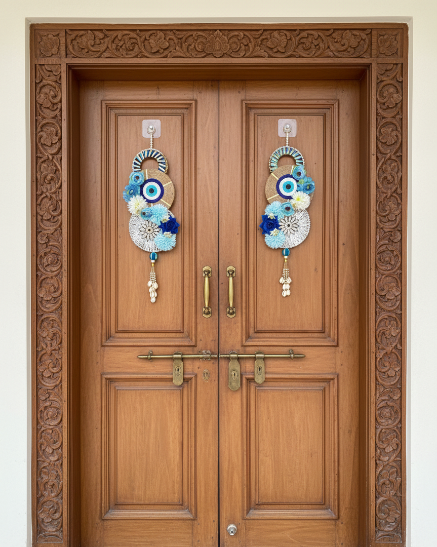 Evil Eye Flower Print Hanging Door Latkan  (Set of 2)