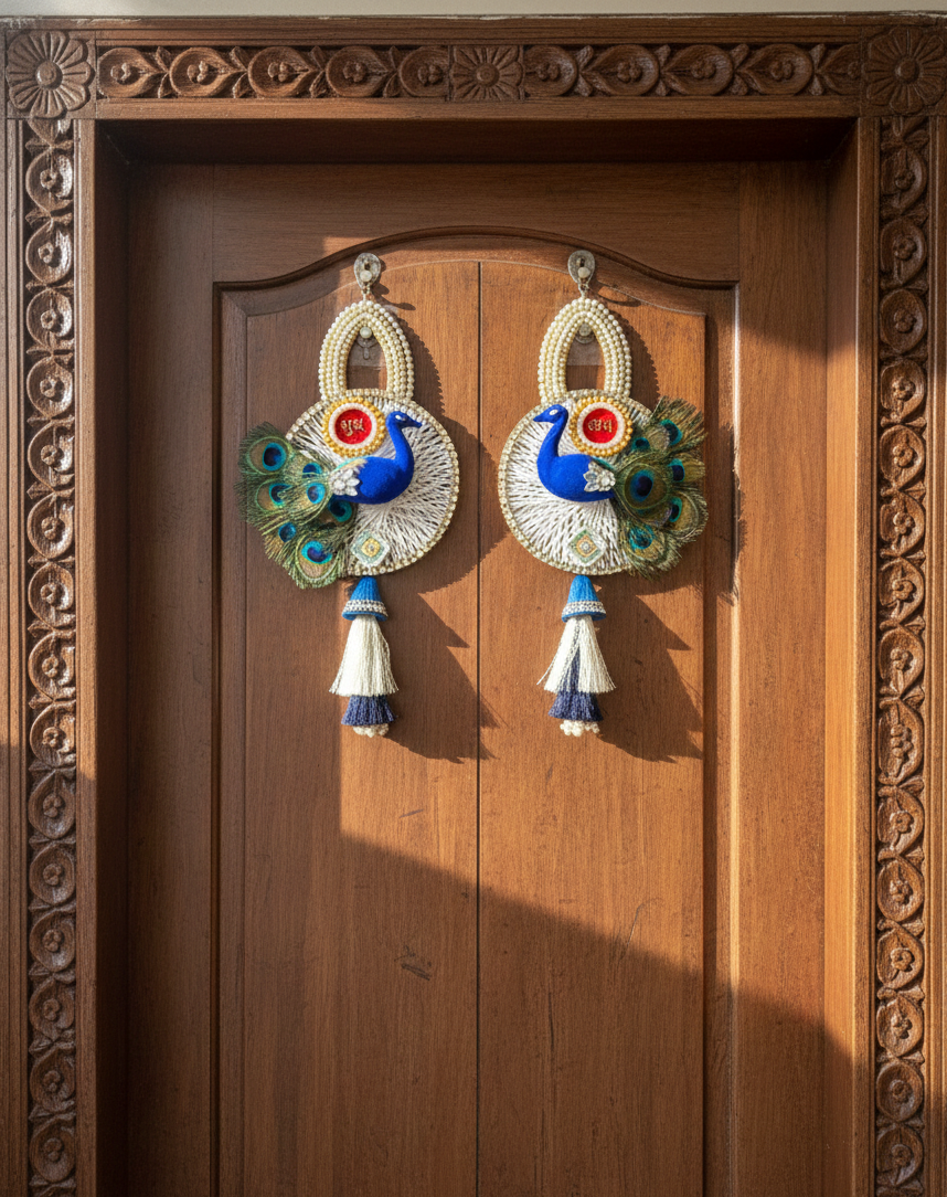 Shubh Labh Door Hanging Latkan Peacock Idol (Set of 2)