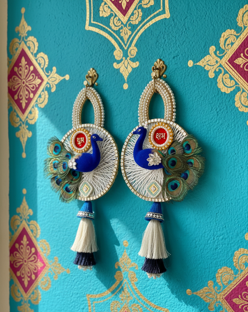 Shubh Labh Door Hanging Latkan Peacock Idol (Set of 2)