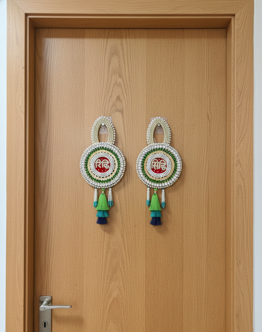 Riddhi Siddhi Hanging Latkan | Circular Green (Set of 2)
