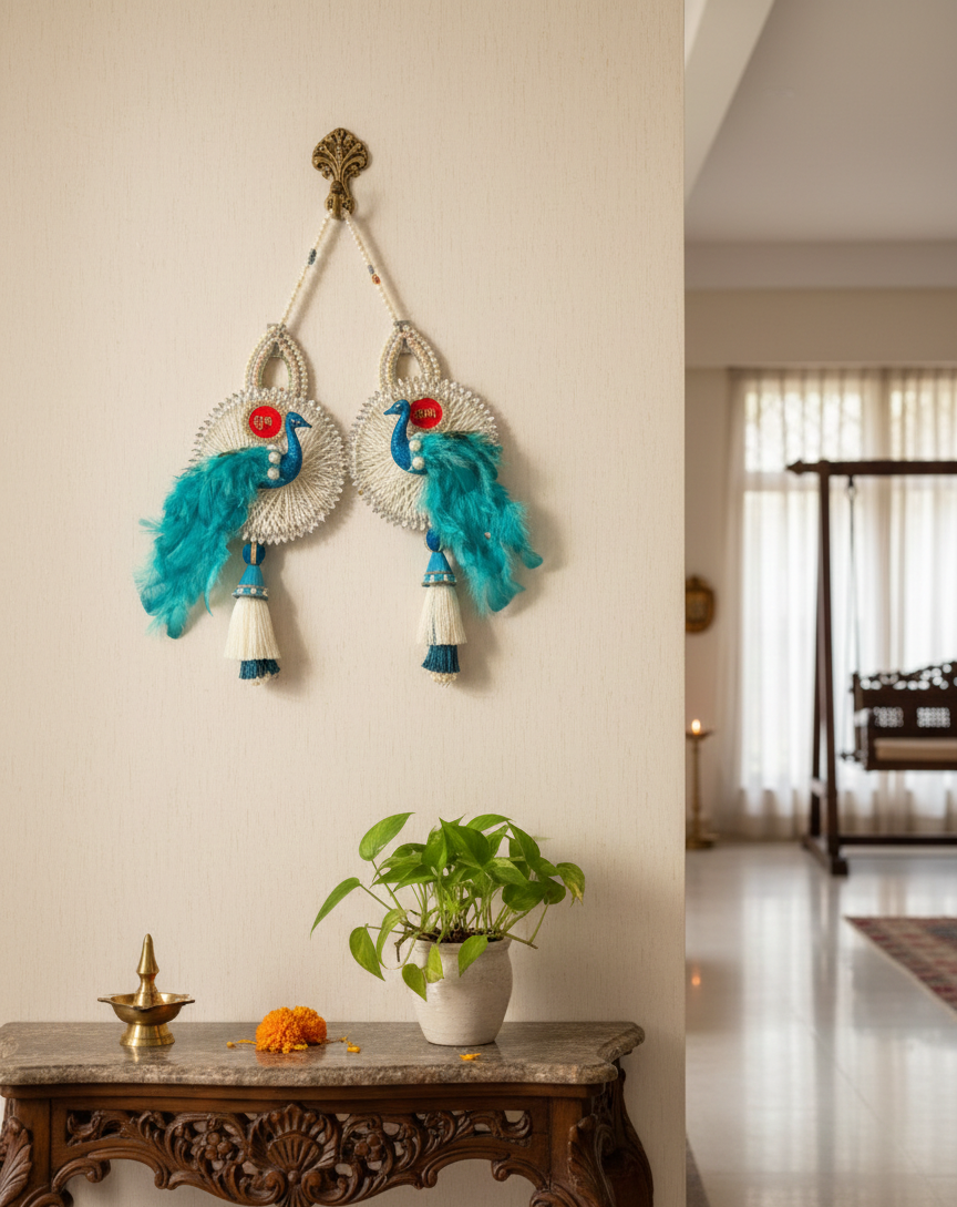 Peacock Shubh Labh Door Hanging (Set of 2)