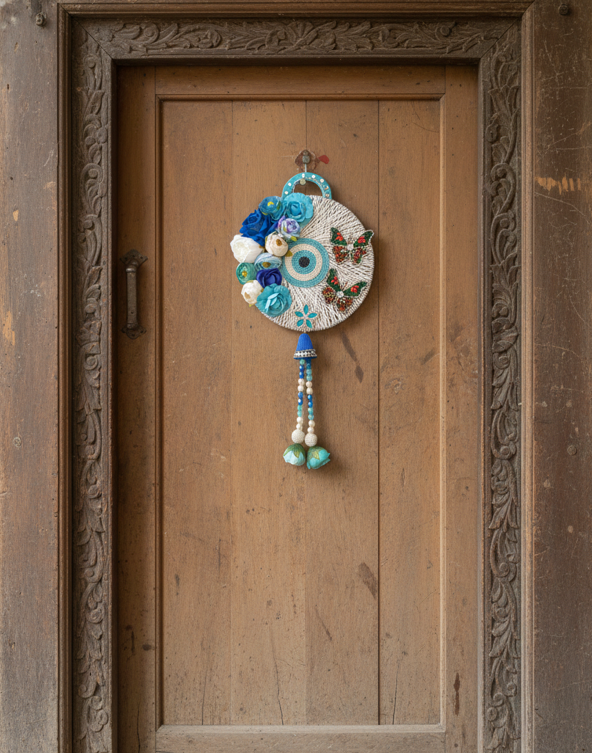 Evil Eye Door Hanging Flowers Butterflies Design