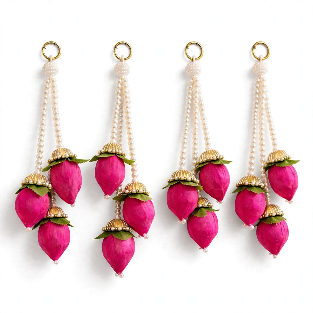 Pearl & Lotus Bud Tassel Hanging - Handmade Floral Ladi for Festive Home Decor - Pack of 4