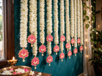 Lotus & Mogra Floral Backdrop Hangings - Set of 10 Strings for Temple, Diwali & Wedding Decor