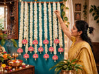 Lotus & Mogra Floral Backdrop Hangings - Set of 10 Strings for Temple, Diwali & Wedding Decor