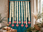 Lotus & Mogra Floral Backdrop Hangings - Set of 10 Strings for Temple, Diwali & Wedding Decor
