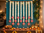 Lotus & Mogra Floral Backdrop Hangings - Set of 10 Strings for Temple, Diwali & Wedding Decor