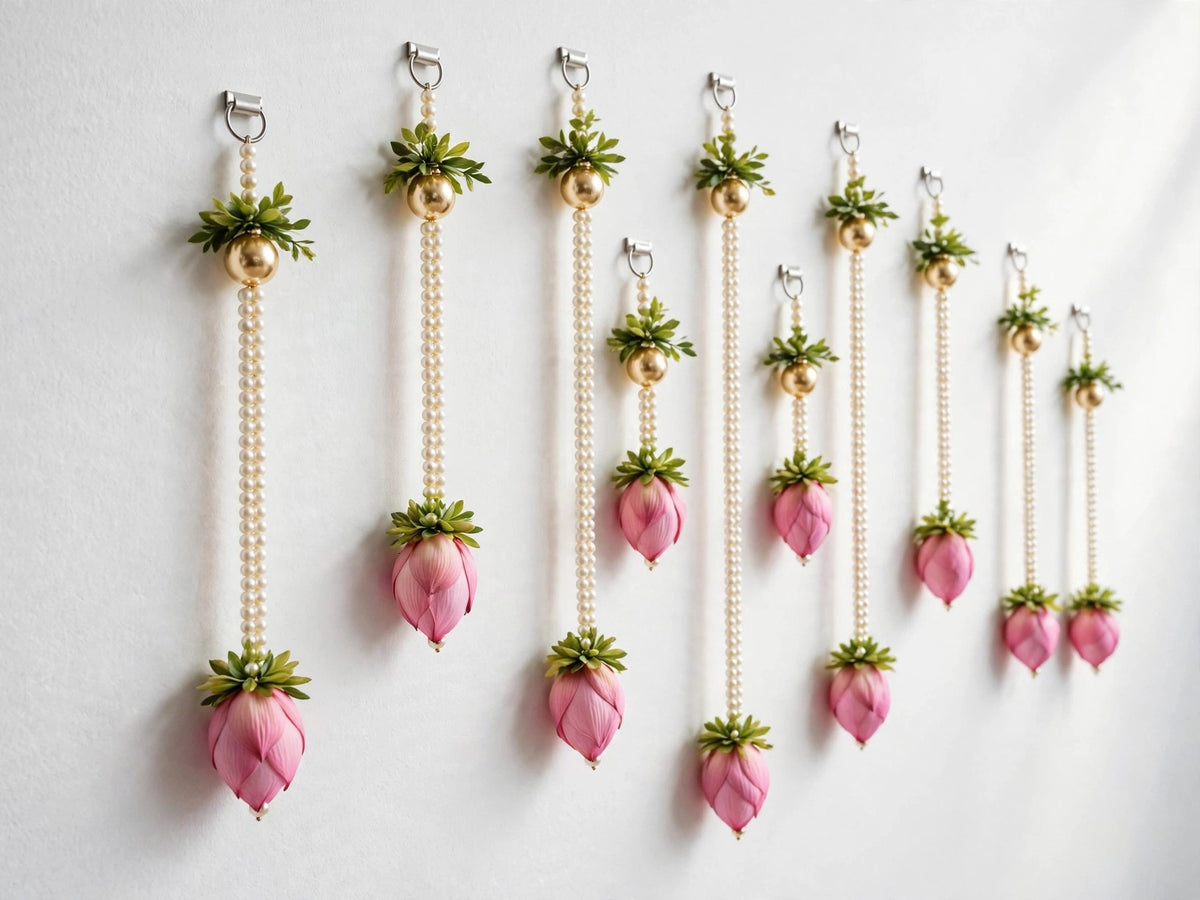 Lotus Pearl Curtain Backdrop - Set of 10 Strings for Temple, Living Room Wall & Entrance Decor
