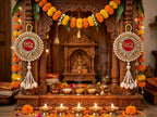 Riddhi Siddhi Door Hanging with Moti & Kaudi Tassels - Traditional Wall Decor for Home Temple & Main Entrance - Pack of 2