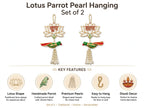 White Lotus Shubh Labh Door Decor with Parrot - Traditional Pearl Hanging for Diwali & Housewarming - Pack of 2