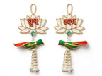 White Lotus Shubh Labh Door Decor with Parrot - Traditional Pearl Hanging for Diwali & Housewarming - Pack of 2