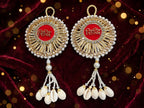 Riddhi Siddhi Door Hanging with Moti & Kaudi Tassels - Traditional Wall Decor for Home Temple & Main Entrance - Pack of 2