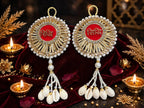 Riddhi Siddhi Door Hanging with Moti & Kaudi Tassels - Traditional Wall Decor for Home Temple & Main Entrance - Pack of 2