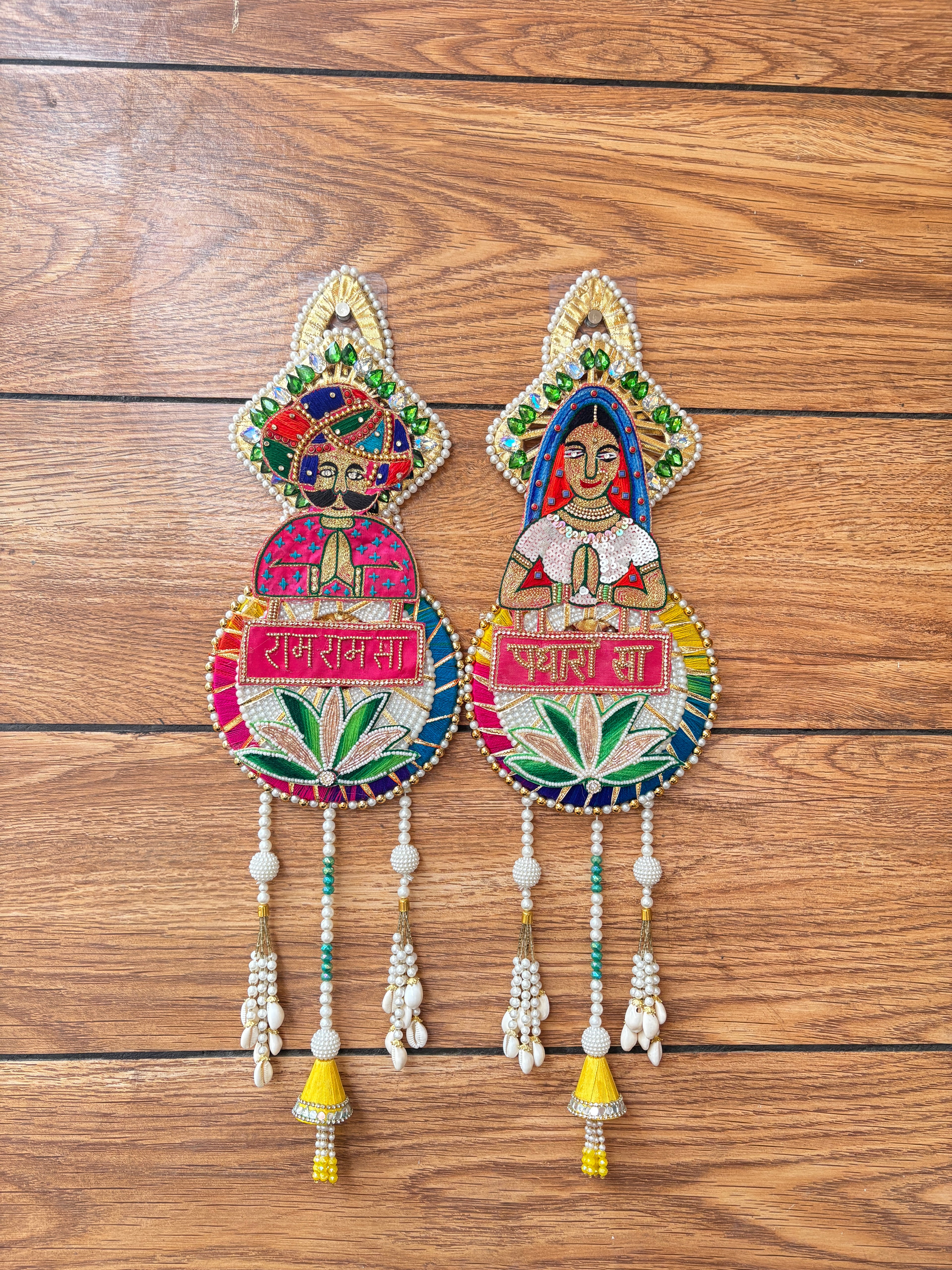 Handmade Traditional Rajasthani Wall Hanging Ram Ram Sa & Padharo Sa (Set of 2)