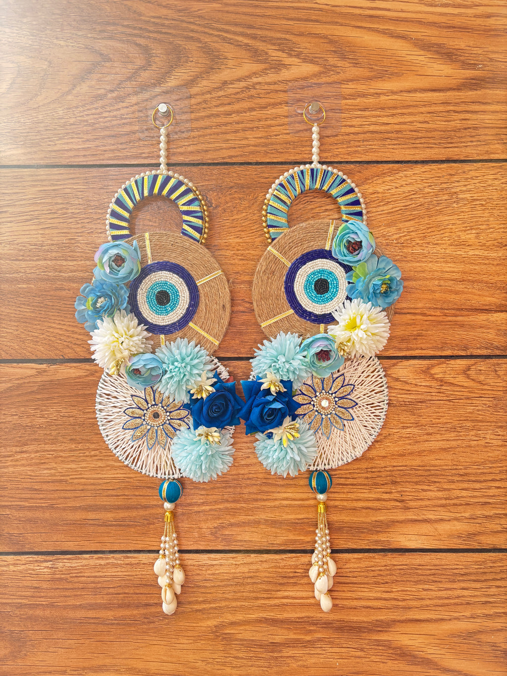 Evil Eye Flower Print Hanging Door Latkan  (Set of 2)