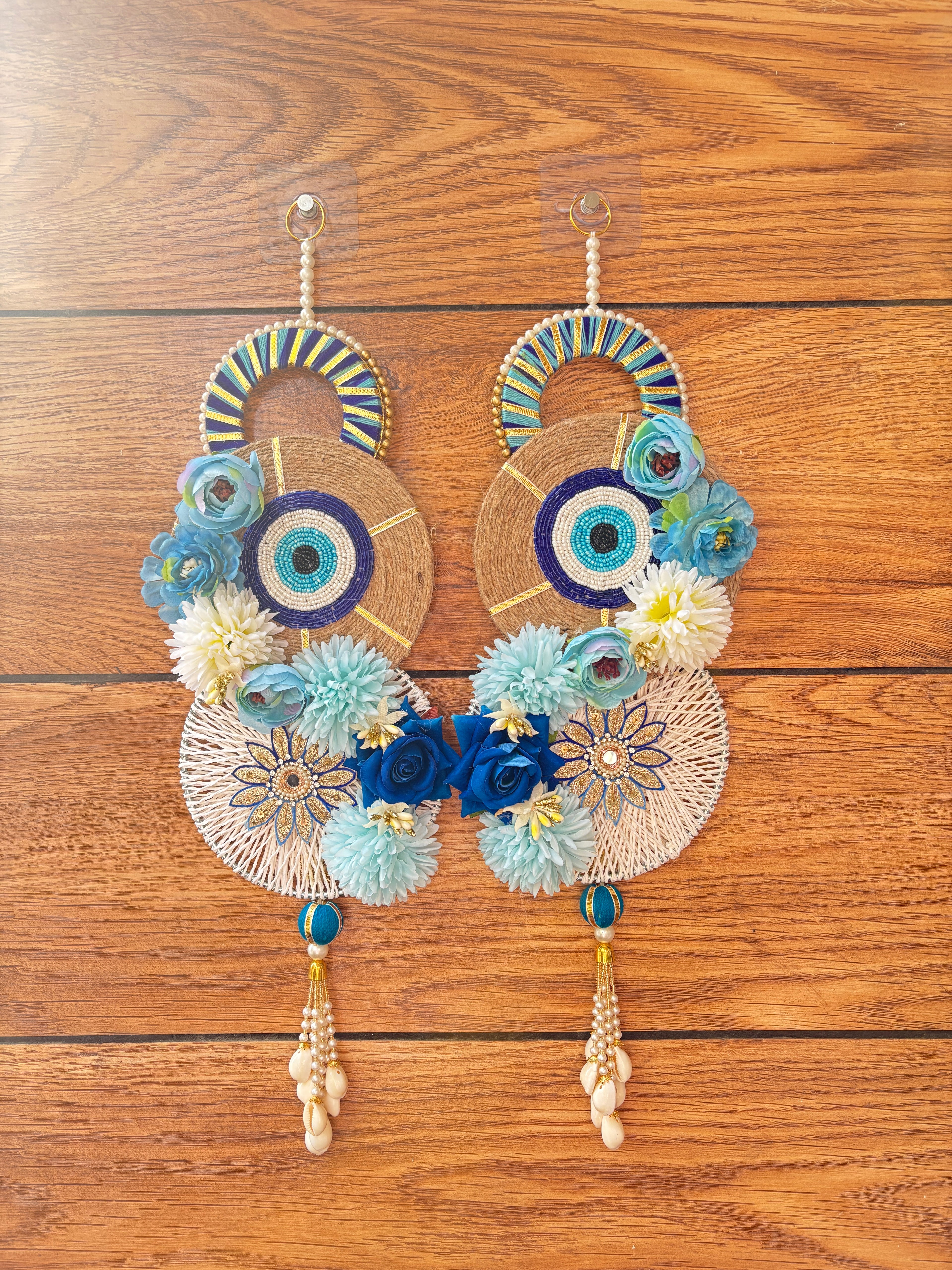 Evil Eye Flower Print Hanging Door Latkan  (Set of 2)