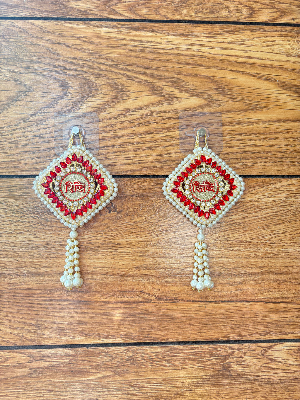 Riddhi Siddhi Hanging Latkan | Ethnic Red Pearl (Set of 2)