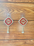 Riddhi Siddhi Hanging Latkan | Ethnic Red Pearl (Set of 2)