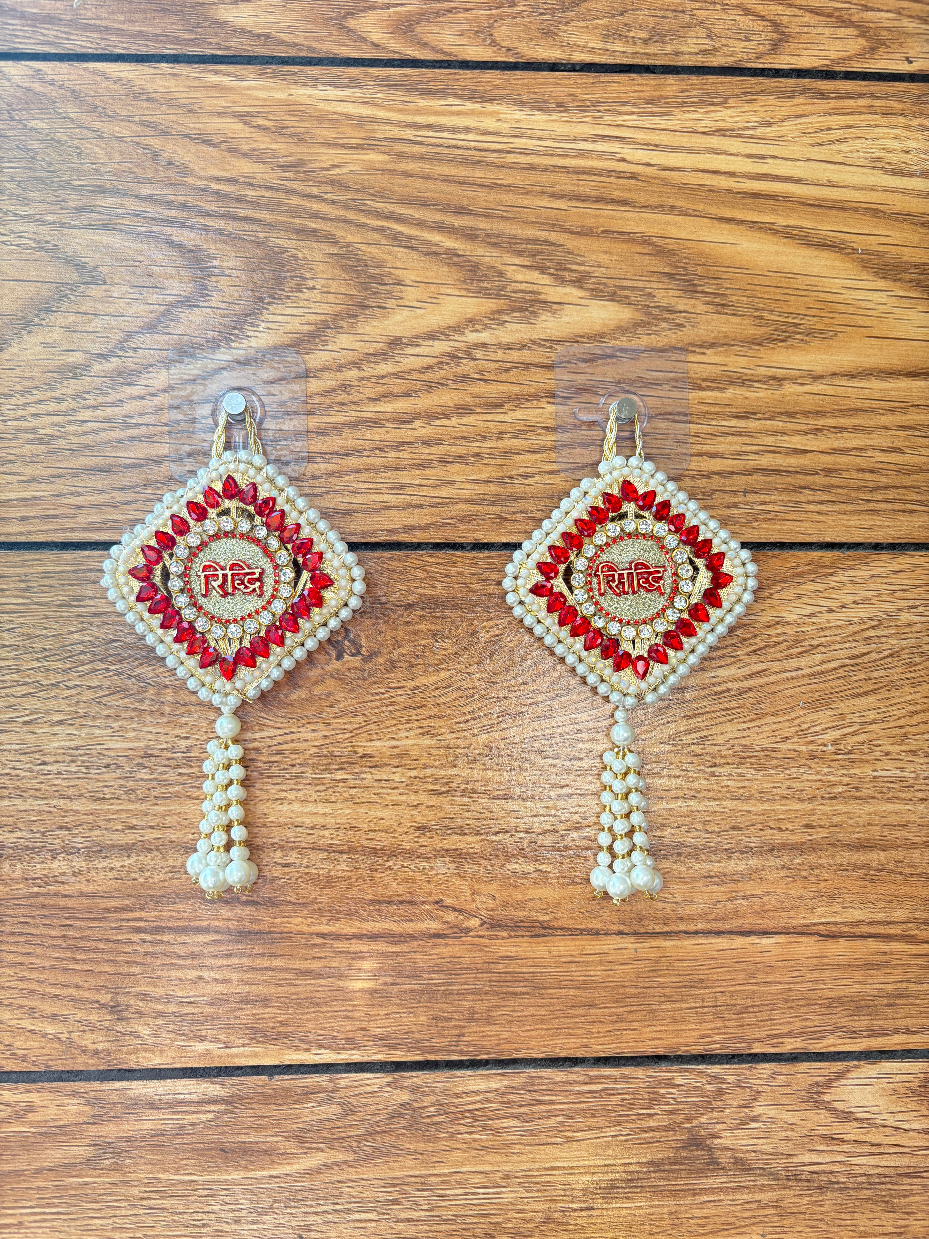 Riddhi Siddhi Hanging Latkan | Ethnic Red Pearl (Set of 2)
