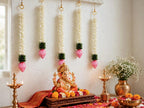 Mogra Lotus Ladi - Set of 5 White Flower Hanging for Home Temple & Entrance Decor -