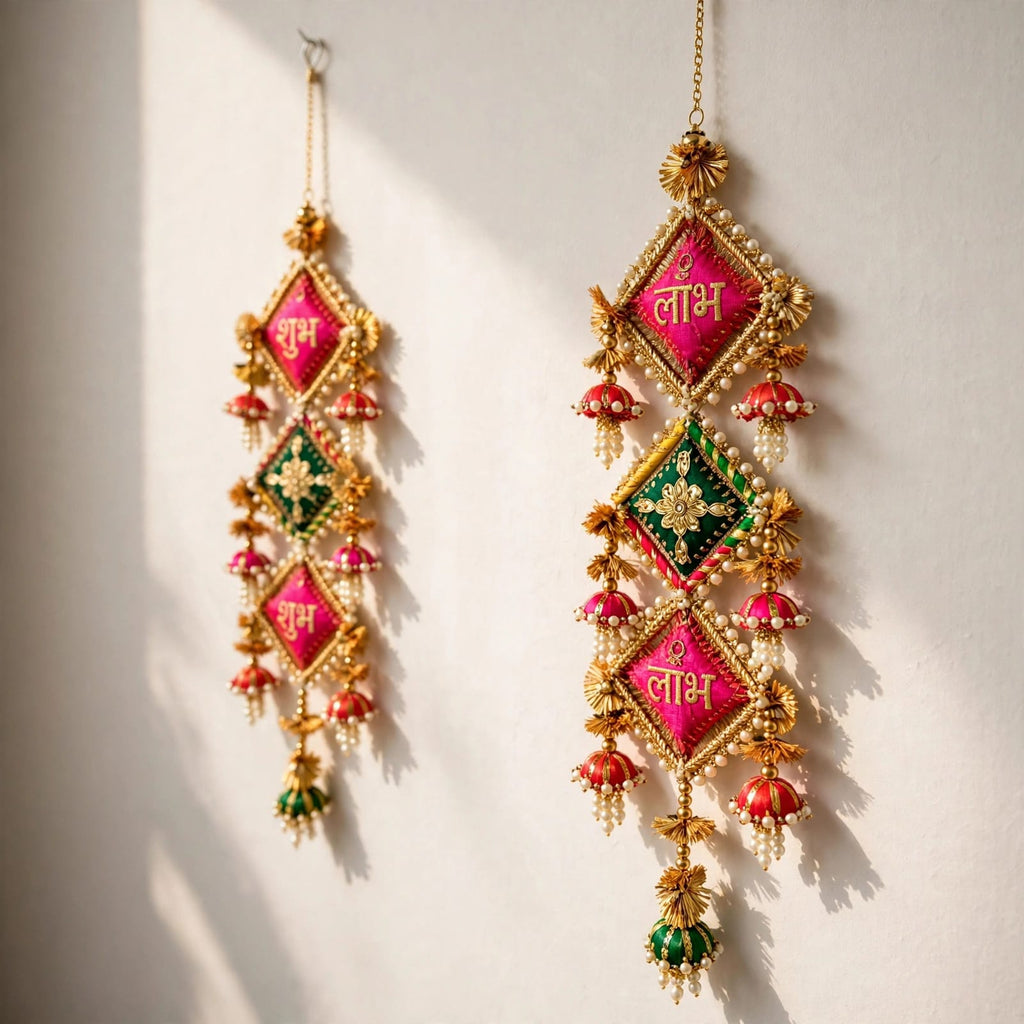 Handmade Shubh Labh Hanging Latkan - Traditional Rajasthani Door Decor for Diwali & Housewarming - Pack of 2