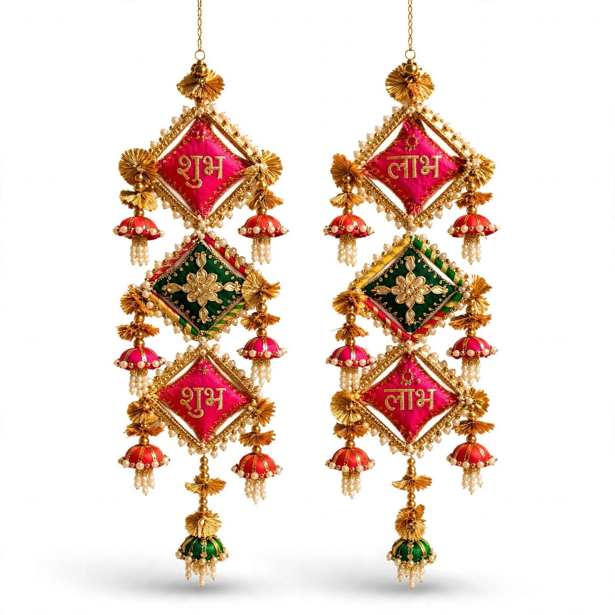 Handmade Shubh Labh Hanging Latkan - Traditional Rajasthani Door Decor for Diwali & Housewarming - Pack of 2